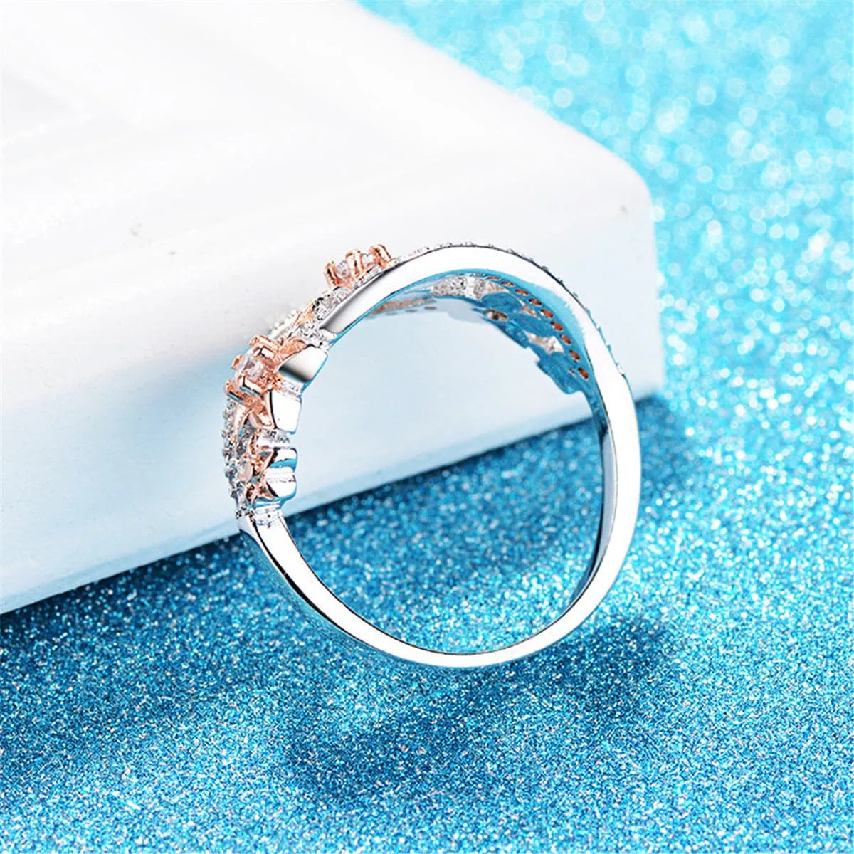 Crystal & Cubic Zirconia Link Floral Ring