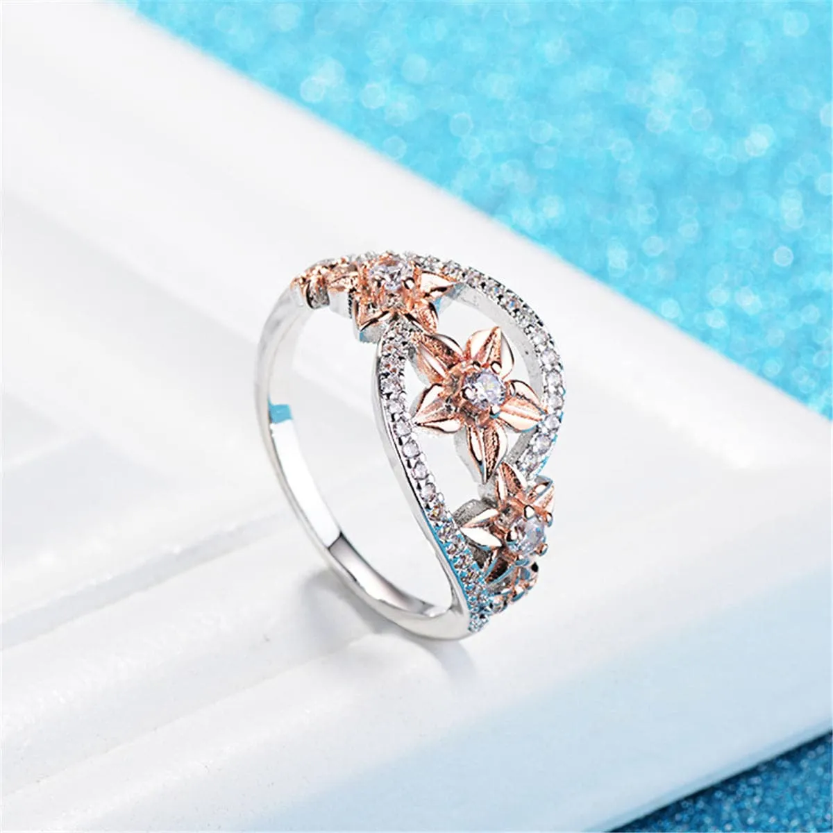 Crystal & Cubic Zirconia Link Floral Ring