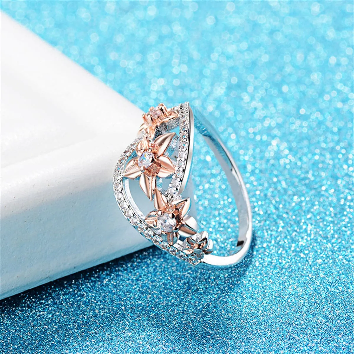 Crystal & Cubic Zirconia Link Floral Ring