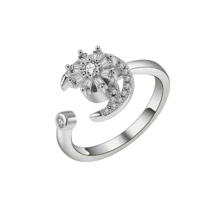Crystal & Cubic Zirconia Rotating Floral Moon Ring