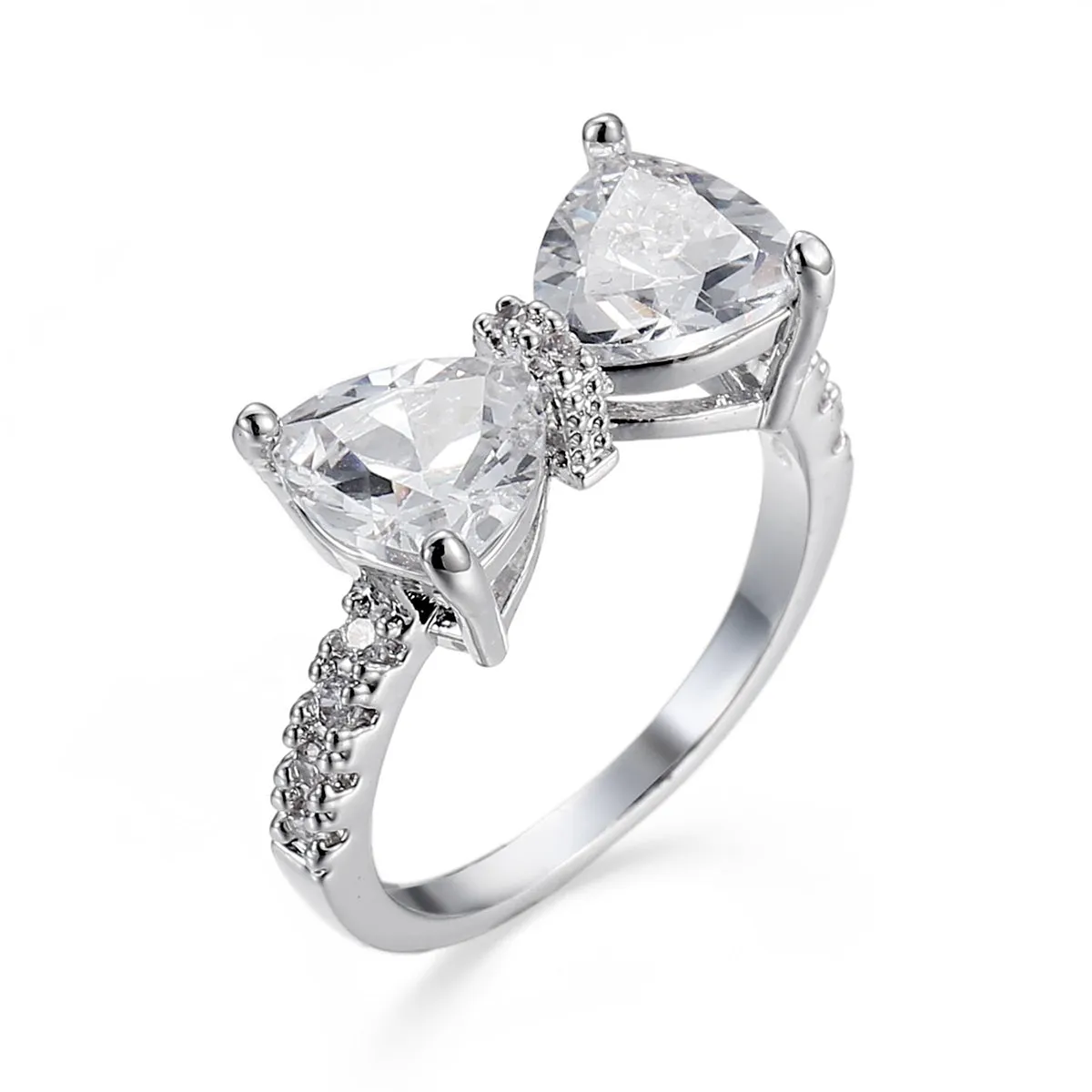 Crystal & Cubic Zirconia Silver-Plated Bow Ring