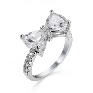 Crystal & Cubic Zirconia Silver-Plated Bow Ring