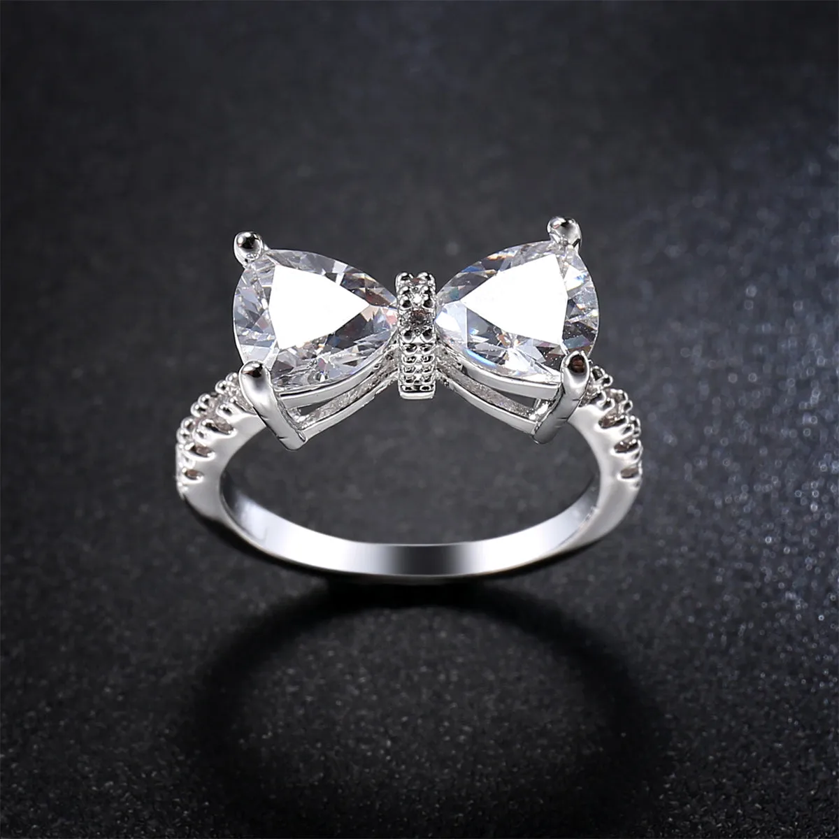 Crystal & Cubic Zirconia Silver-Plated Bow Ring