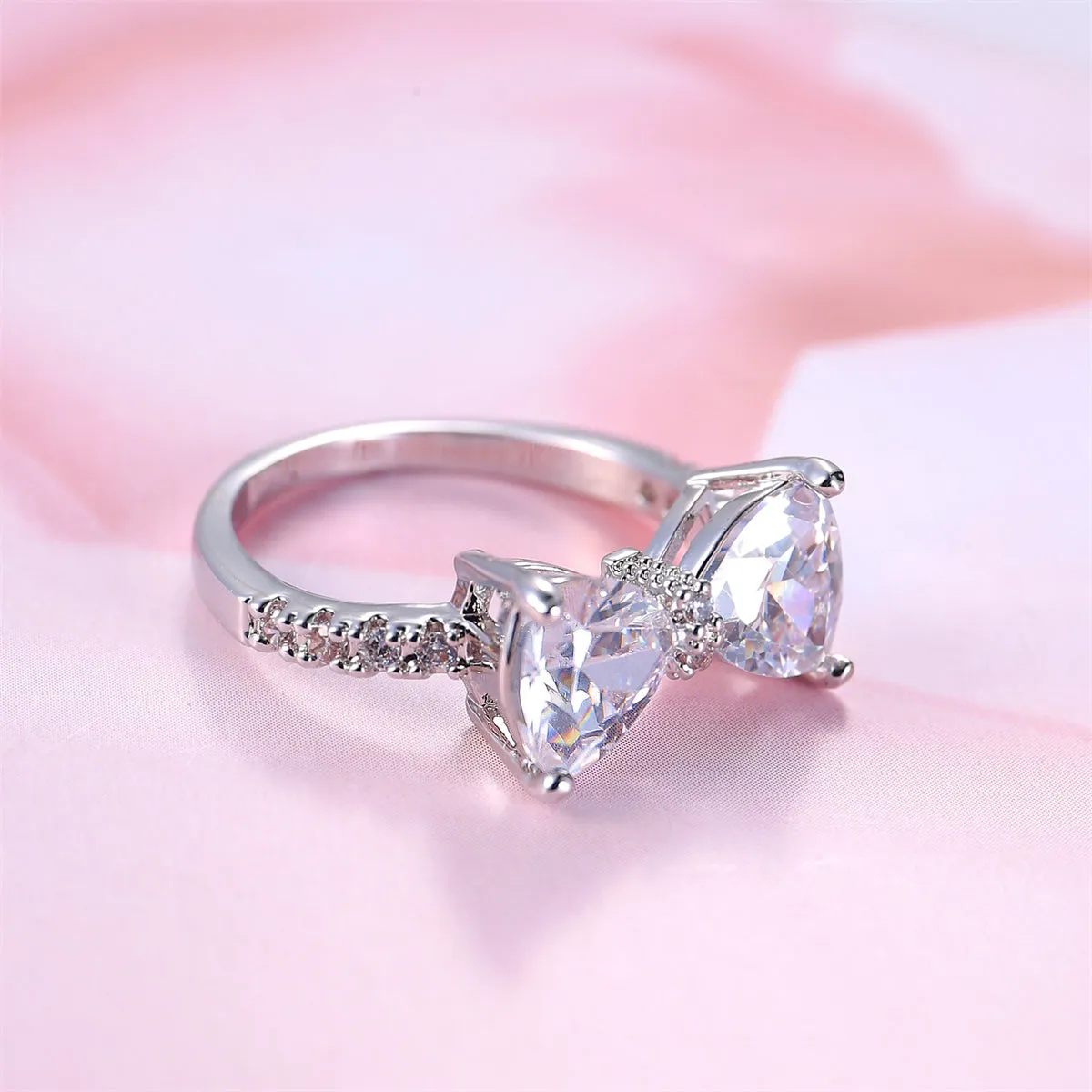 Crystal & Cubic Zirconia Silver-Plated Bow Ring