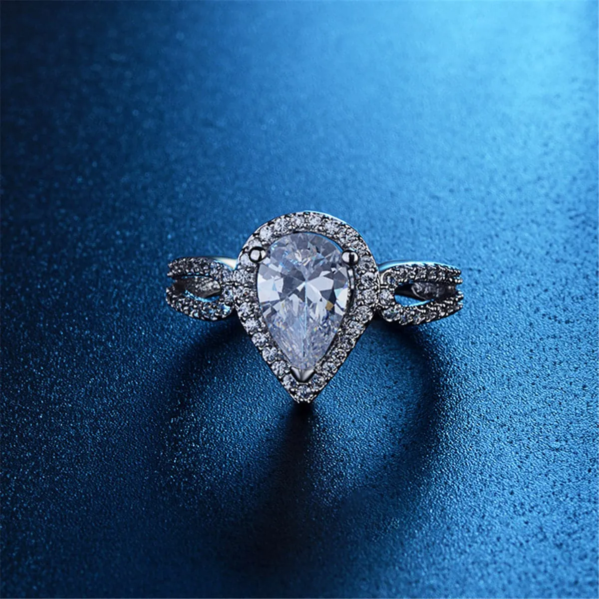 Crystal & Cubic Zirconia Teardrop Halo Ring