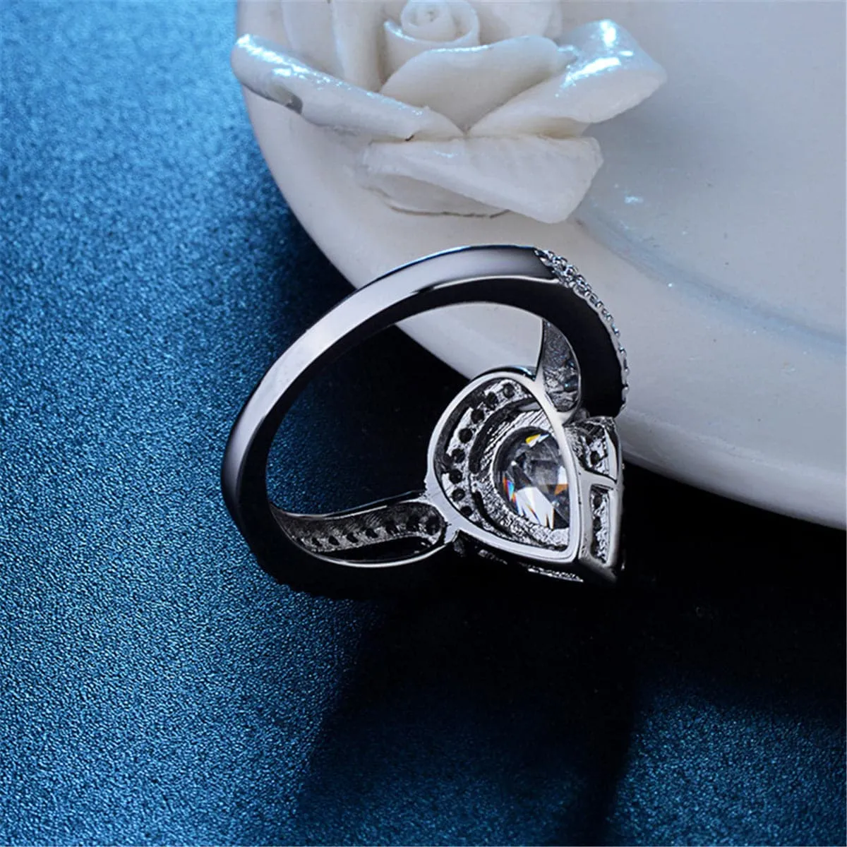 Crystal & Cubic Zirconia Teardrop Halo Ring