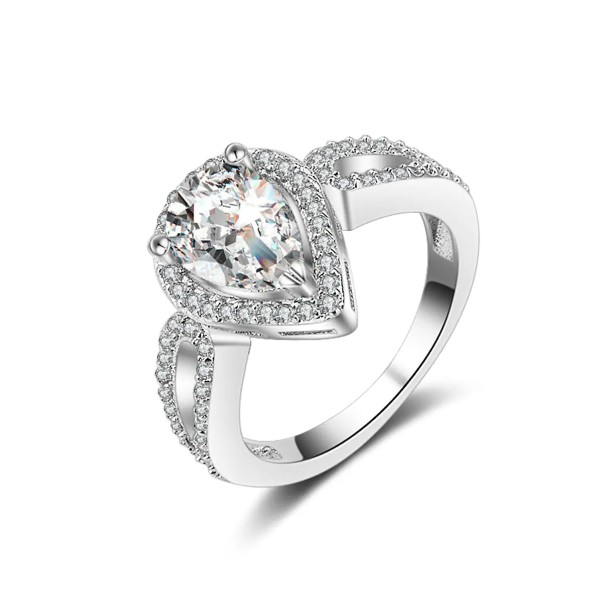 Crystal & Cubic Zirconia Teardrop Halo Ring