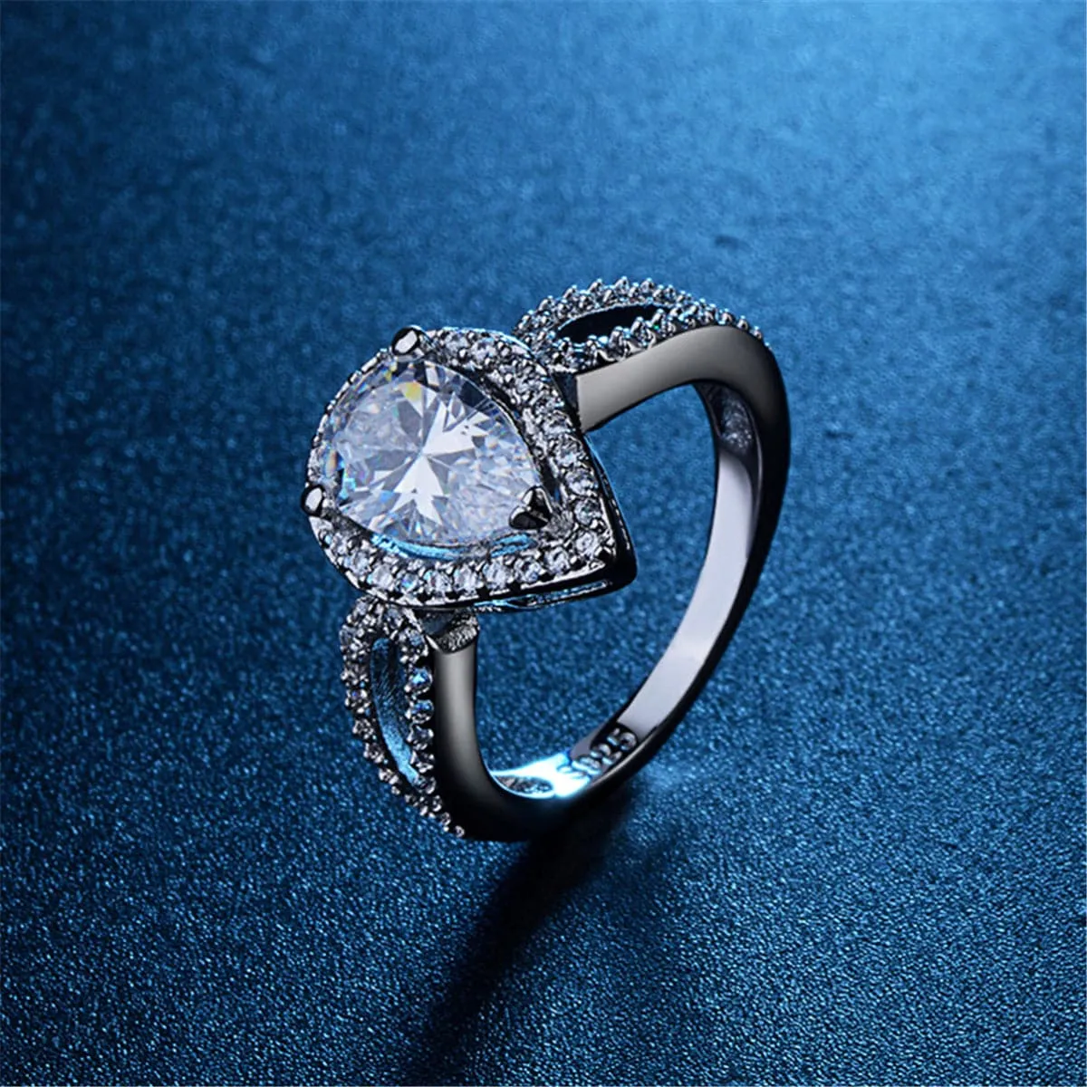 Crystal & Cubic Zirconia Teardrop Halo Ring