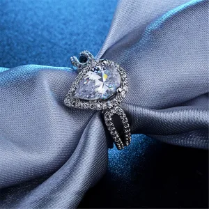 Crystal & Cubic Zirconia Teardrop Halo Ring