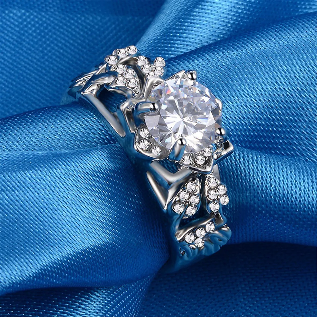 Crystal & Cubic Zirconia Tri-Floral Ring