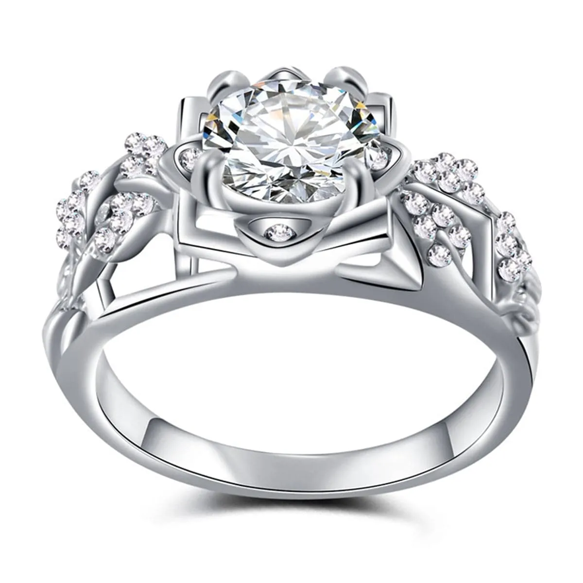 Crystal & Cubic Zirconia Tri-Floral Ring