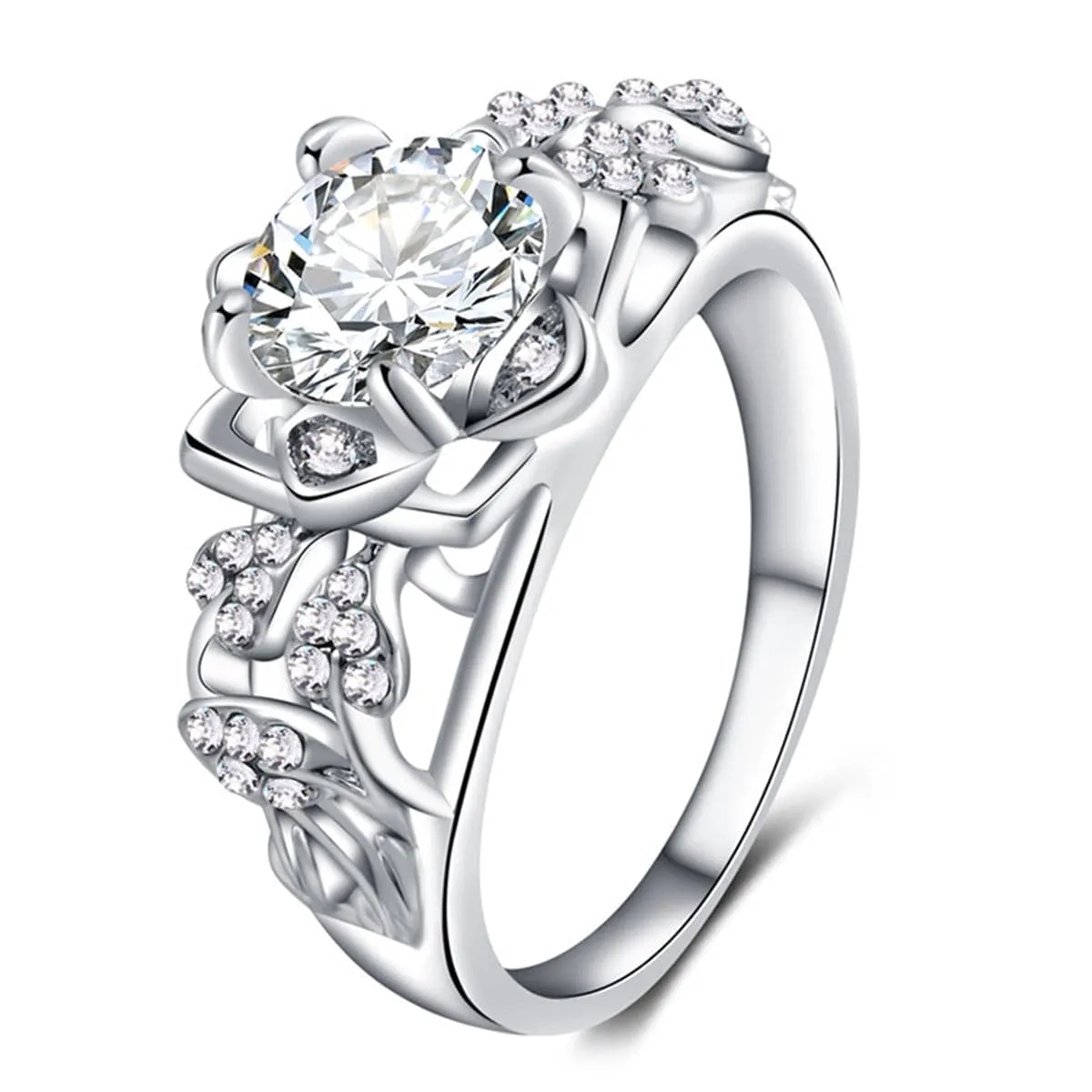 Crystal & Cubic Zirconia Tri-Floral Ring