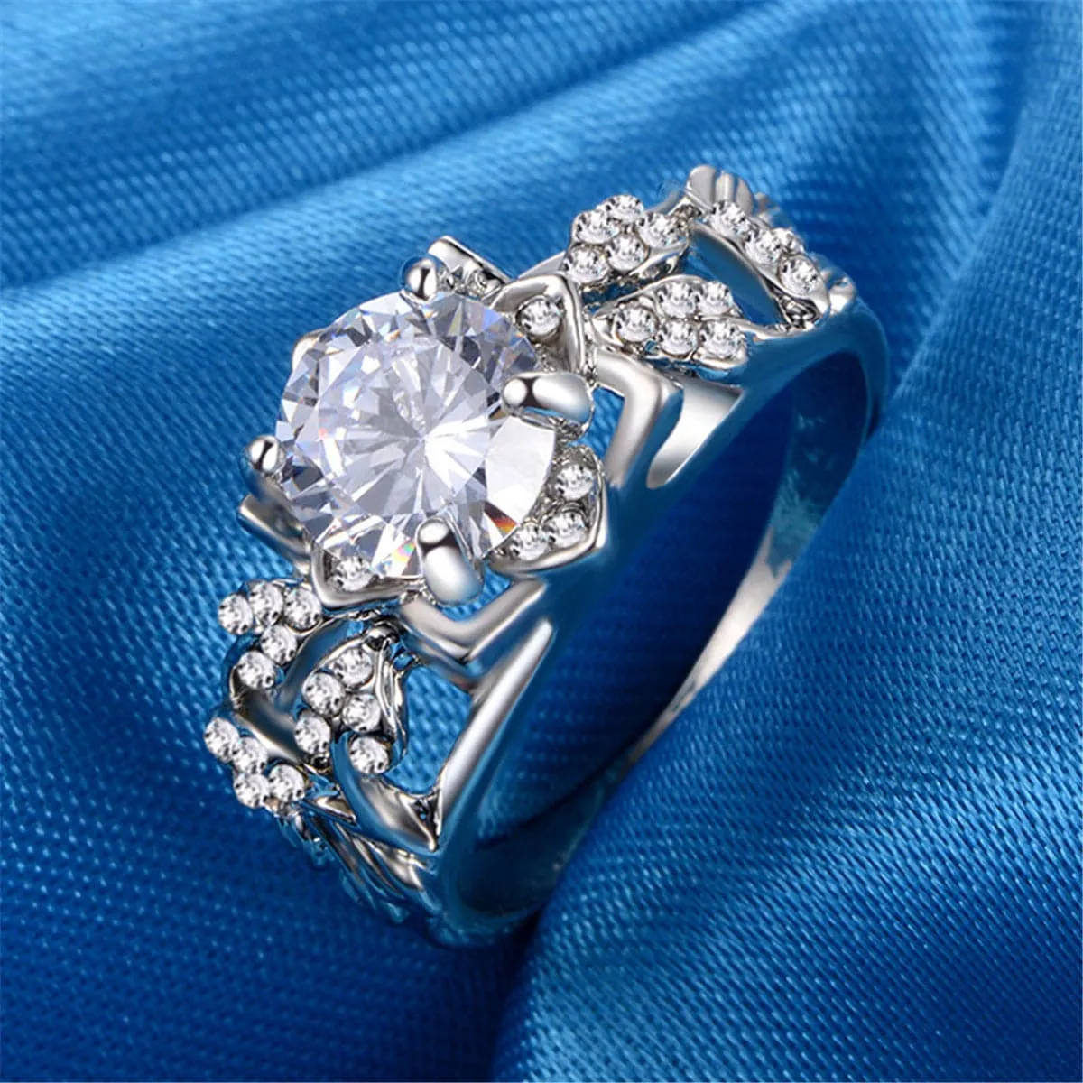 Crystal & Cubic Zirconia Tri-Floral Ring