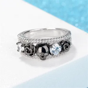 Crystal & Cubic Zirconia Two-Tone Skull Rose Ring