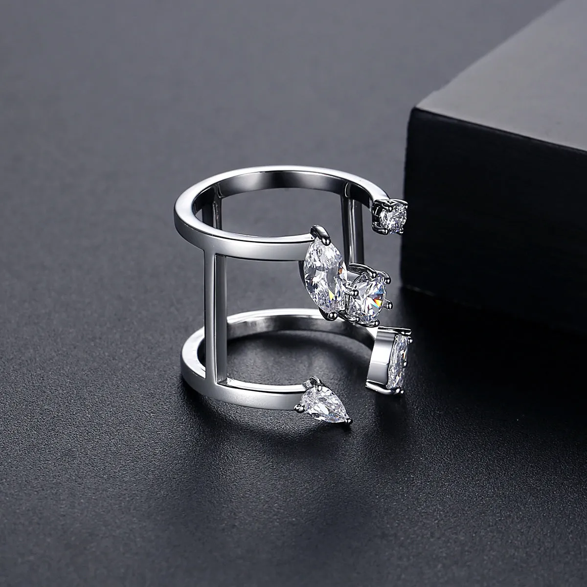 Crystal & Silver-Plated Open Ring
