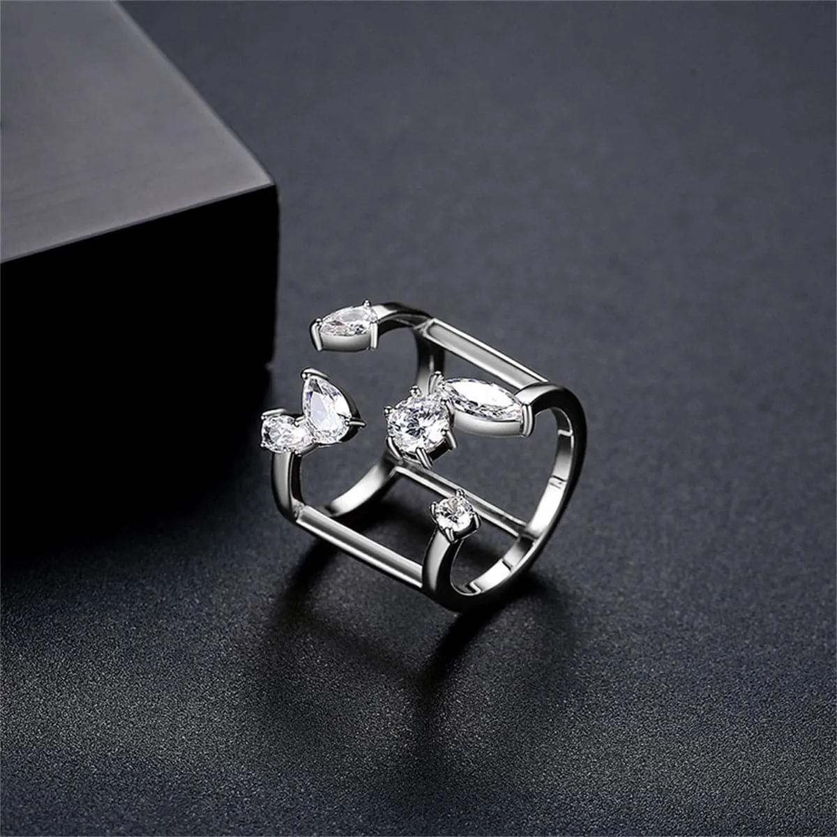 Crystal & Silver-Plated Open Ring