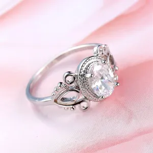 Crystal & Silver-Plated Openwork Milgrain Oval-Cut Ring