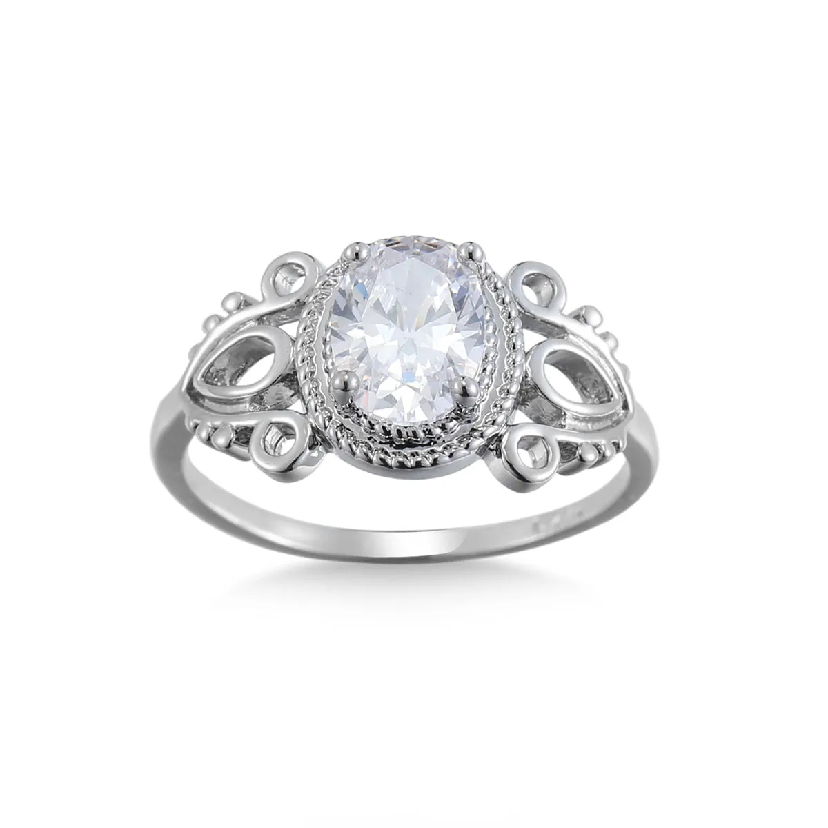 Crystal & Silver-Plated Openwork Milgrain Oval-Cut Ring