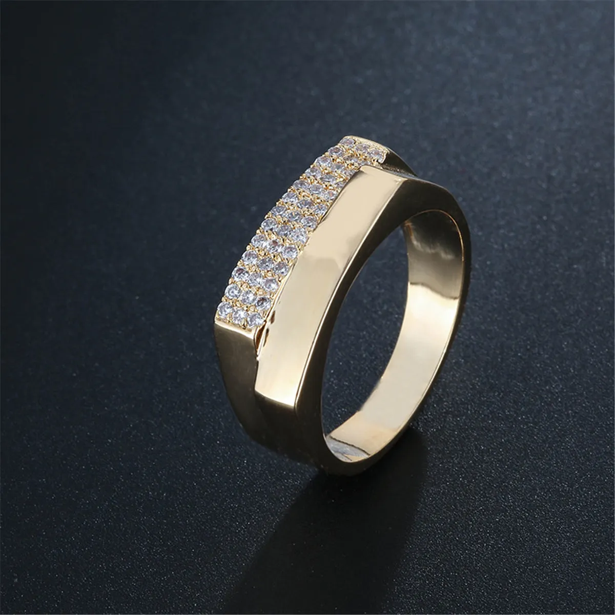 Cubic Zirconia & 18K Gold-Plated Geometric Two-Layer Band