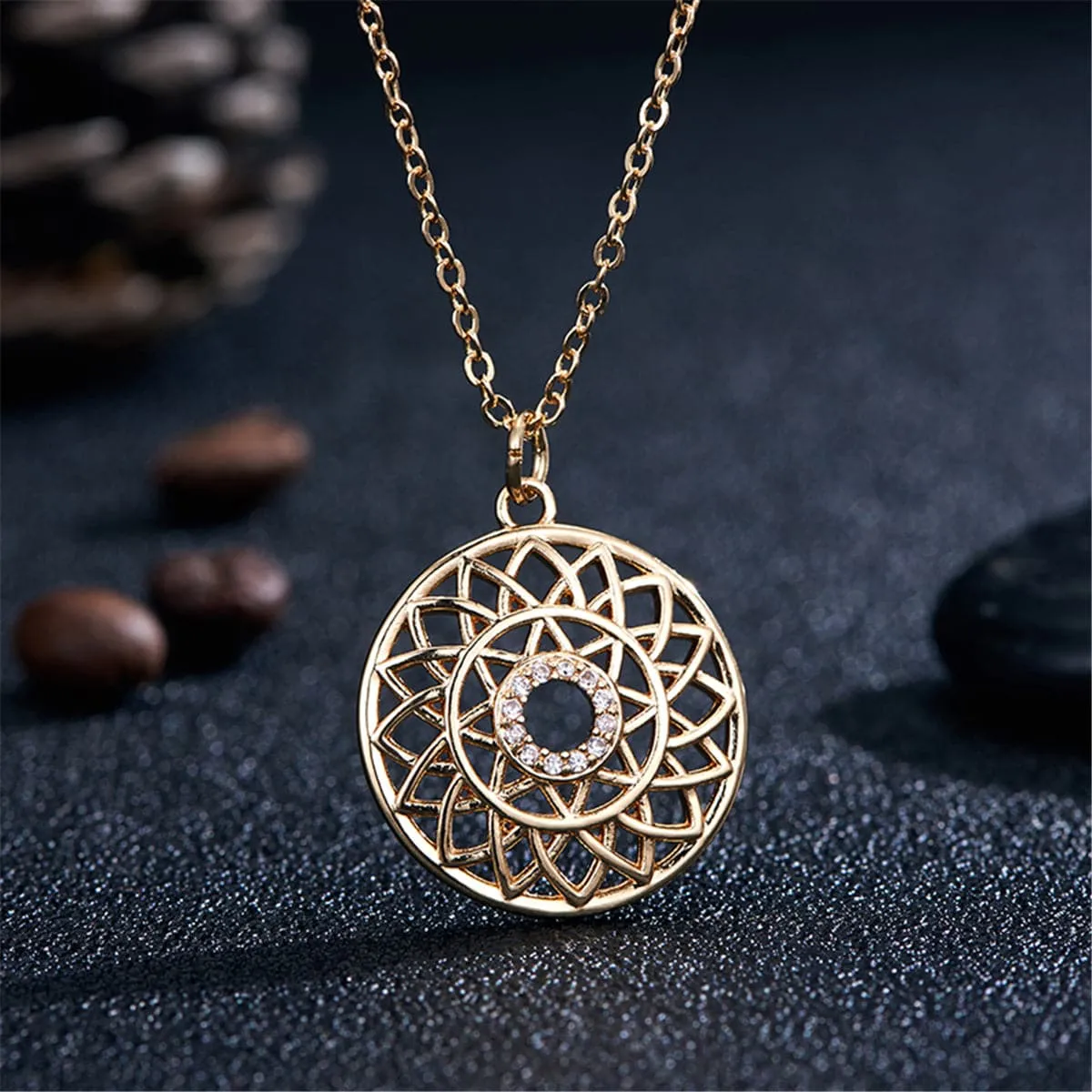 Cubic Zirconia & 18K Gold-Plated Lotus Pendant Necklace