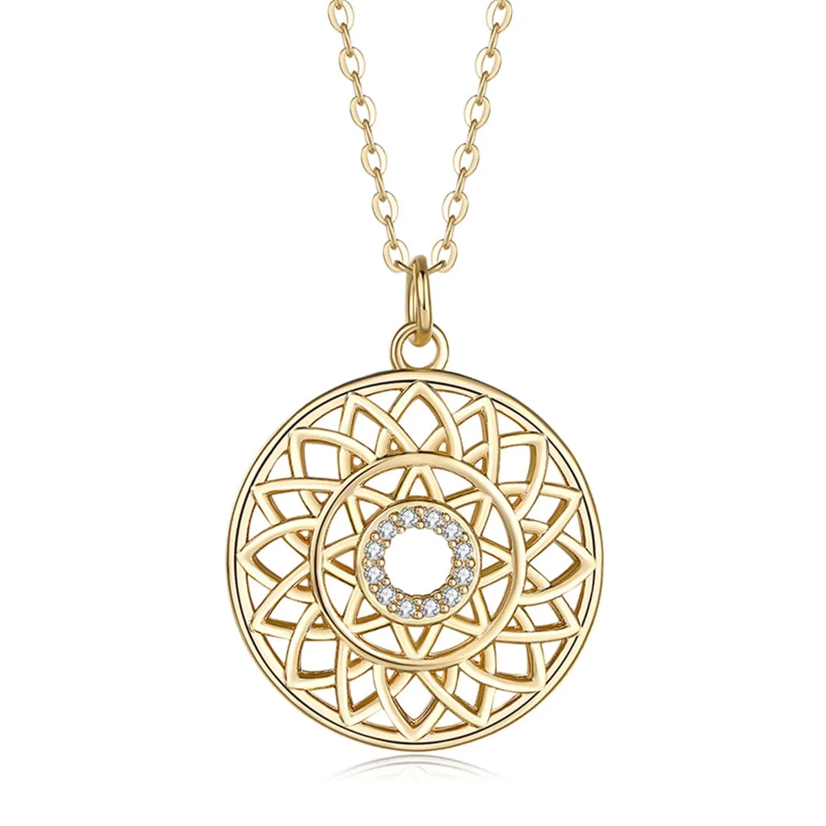 Cubic Zirconia & 18K Gold-Plated Lotus Pendant Necklace