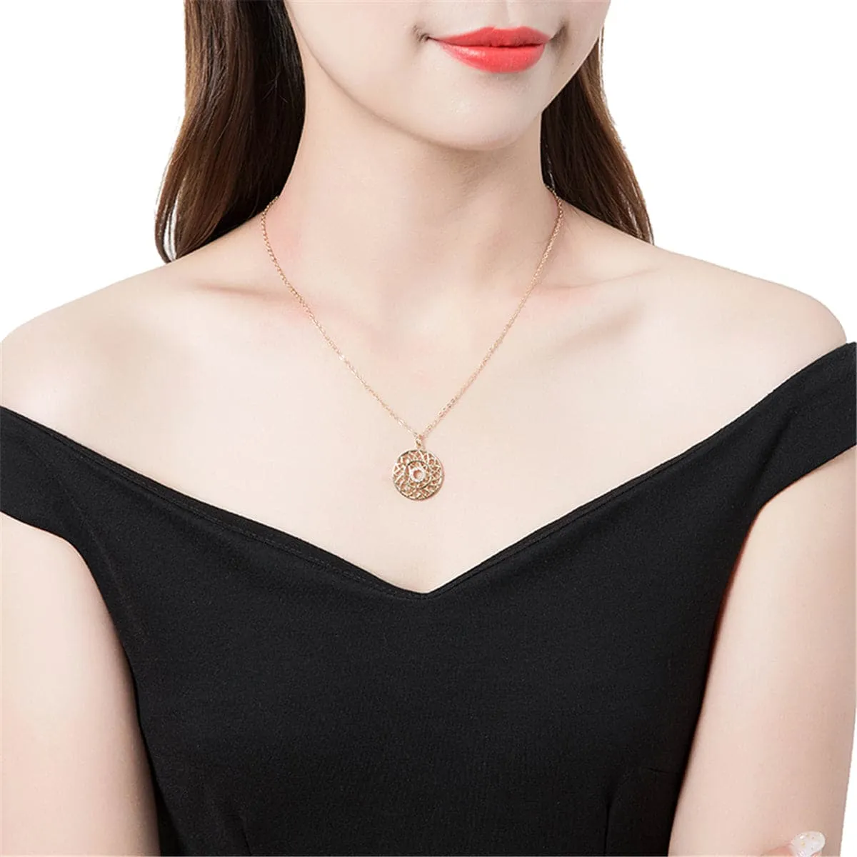 Cubic Zirconia & 18K Gold-Plated Lotus Pendant Necklace