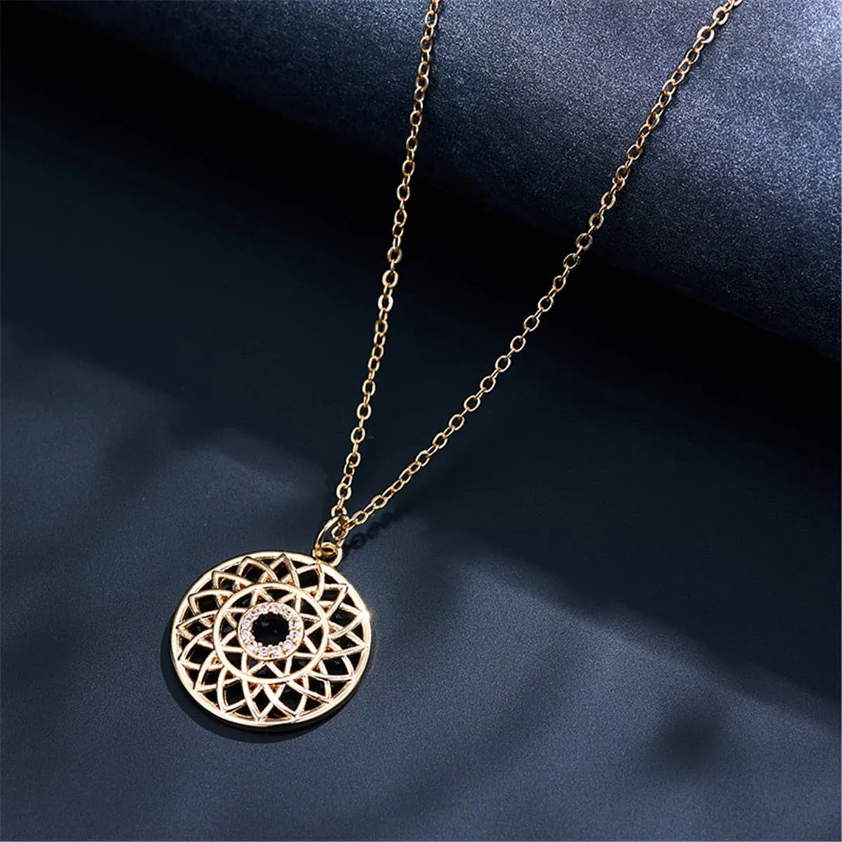 Cubic Zirconia & 18K Gold-Plated Lotus Pendant Necklace