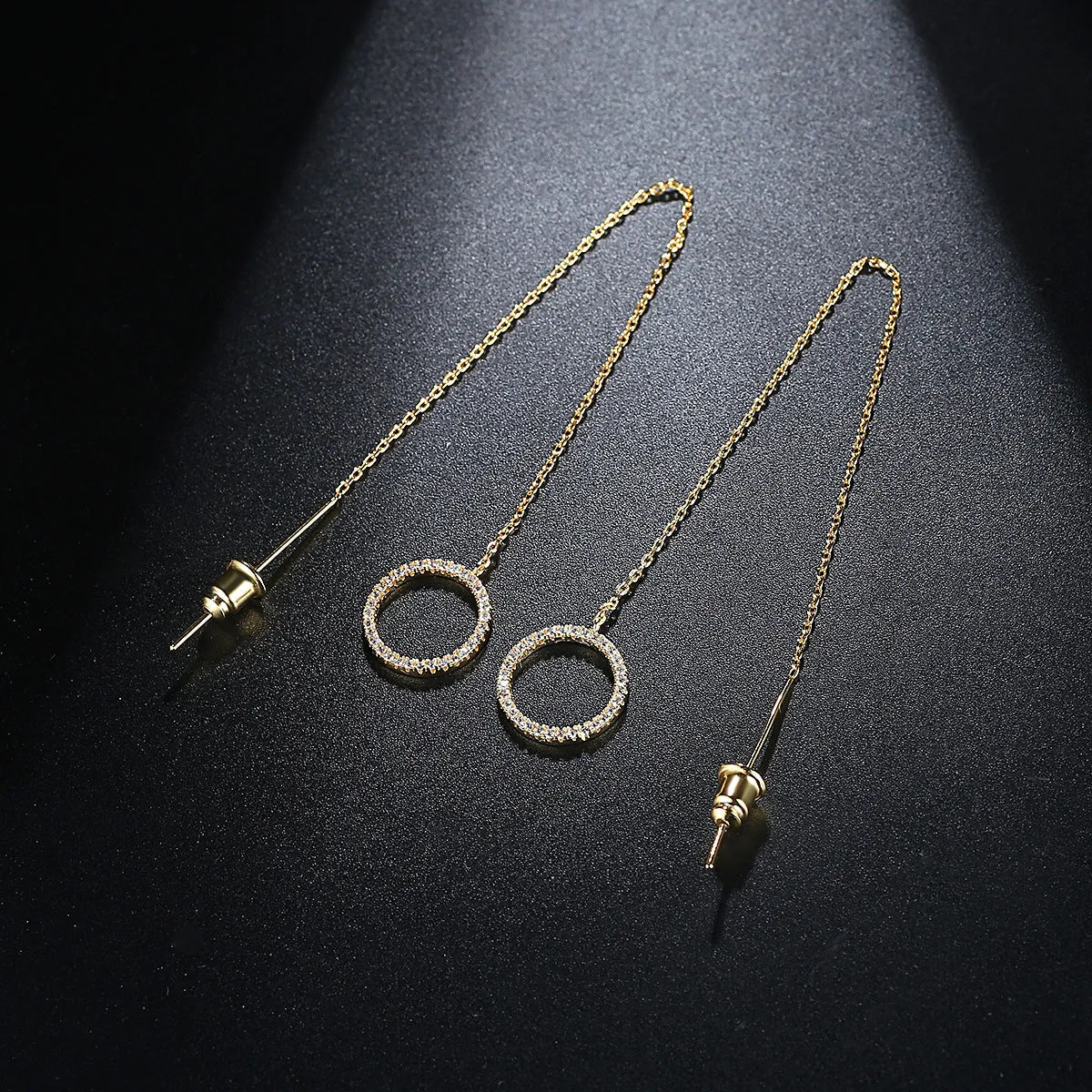 Cubic Zirconia & 18K Gold-Plated Open-Circle Threader Earrings