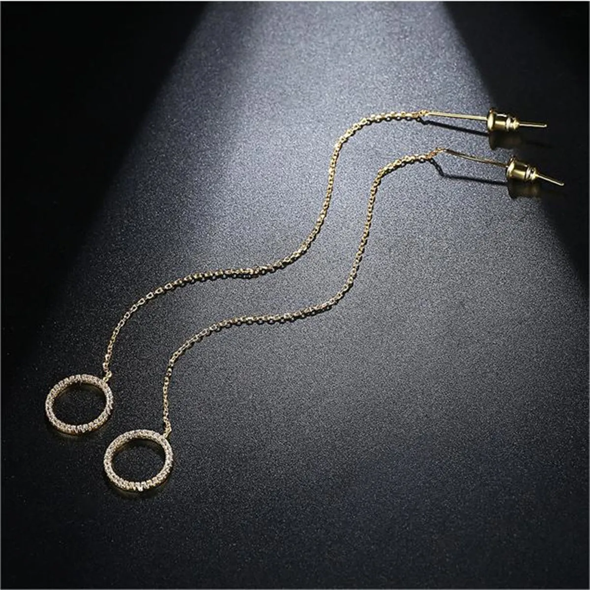 Cubic Zirconia & 18K Gold-Plated Open-Circle Threader Earrings
