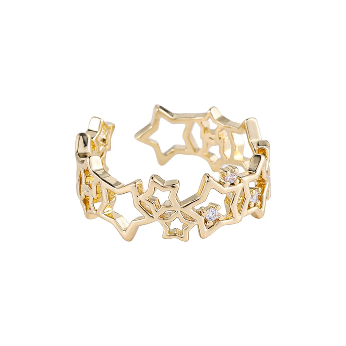 Cubic Zirconia & 18K Gold-Plated Openwork Star Bypass Ring