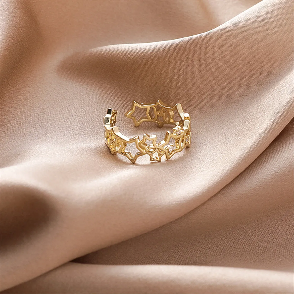 Cubic Zirconia & 18K Gold-Plated Openwork Star Bypass Ring