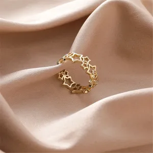 Cubic Zirconia & 18K Gold-Plated Openwork Star Bypass Ring