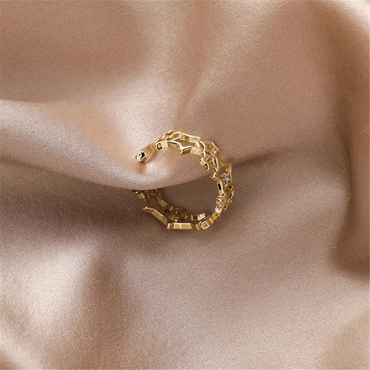 Cubic Zirconia & 18K Gold-Plated Openwork Star Bypass Ring