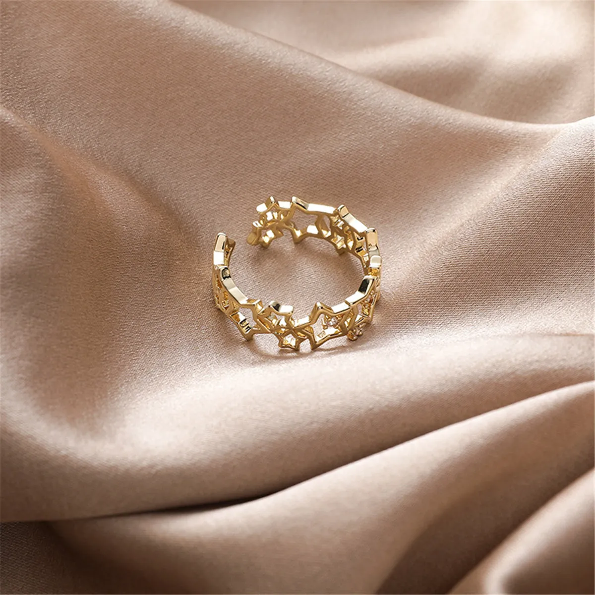 Cubic Zirconia & 18K Gold-Plated Openwork Star Bypass Ring