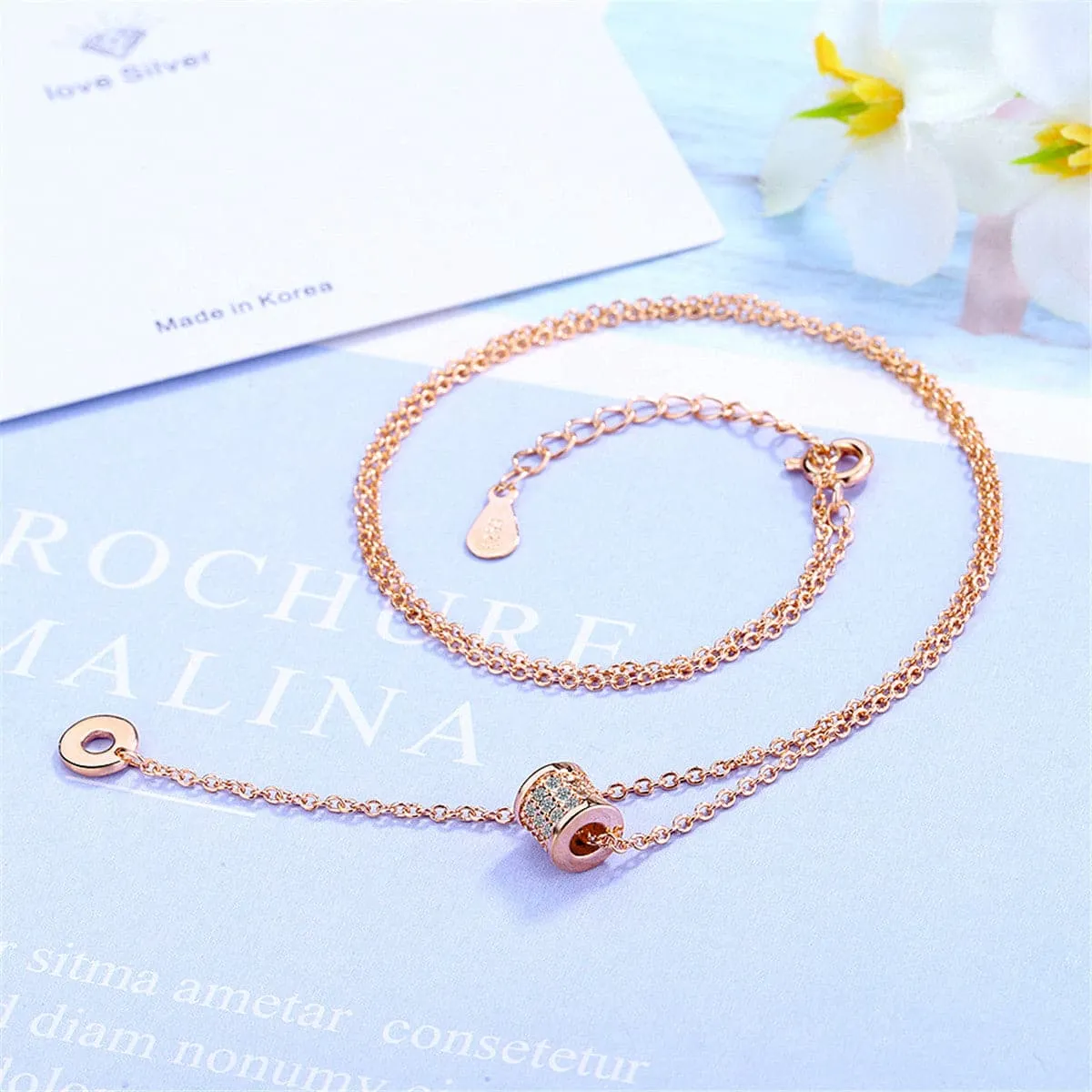 Cubic Zirconia & 18K Rose Gold-Plated Coin Pendant Necklace