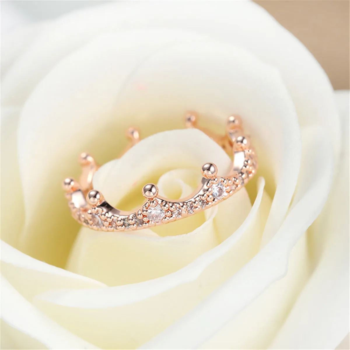 Cubic Zirconia & 18K Rose Gold-Plated Crown Band Ring