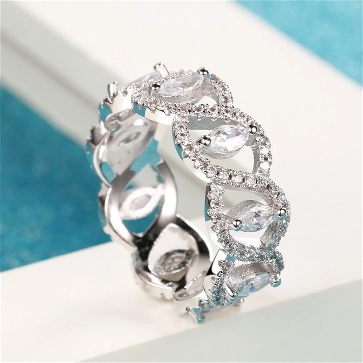 Cubic Zirconia & Crystal Marquise-Cut Leaves Band Ring