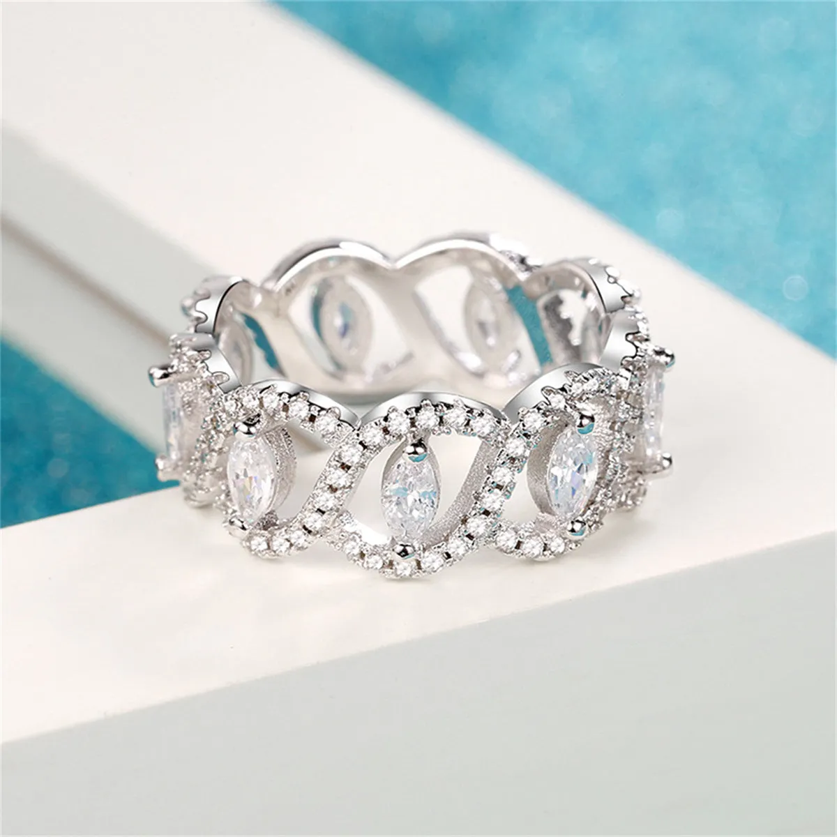 Cubic Zirconia & Crystal Marquise-Cut Leaves Band Ring