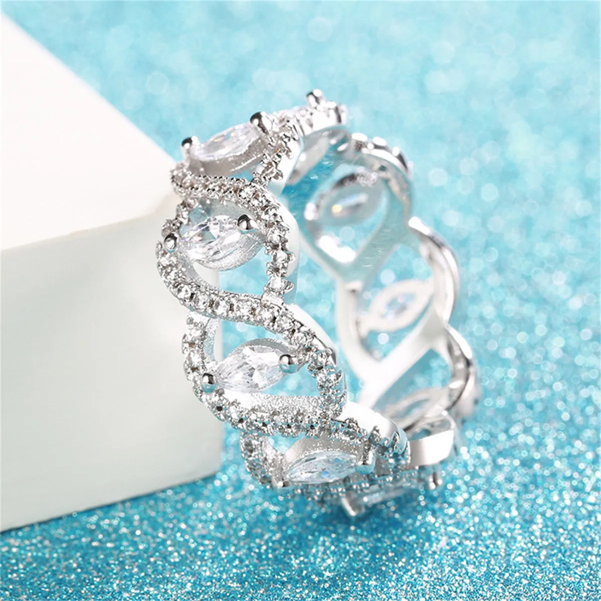 Cubic Zirconia & Crystal Marquise-Cut Leaves Band Ring