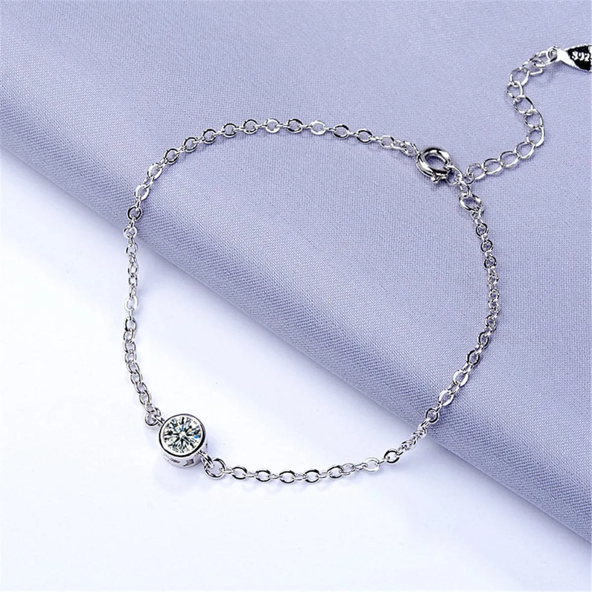 Cubic Zirconia & Silver-Plated Bezel Charm Bracelet