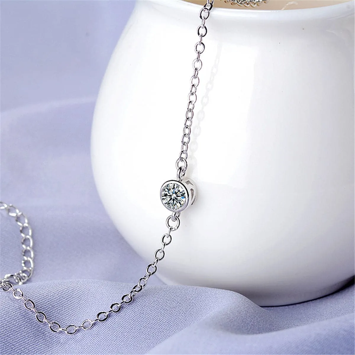 Cubic Zirconia & Silver-Plated Bezel Charm Bracelet