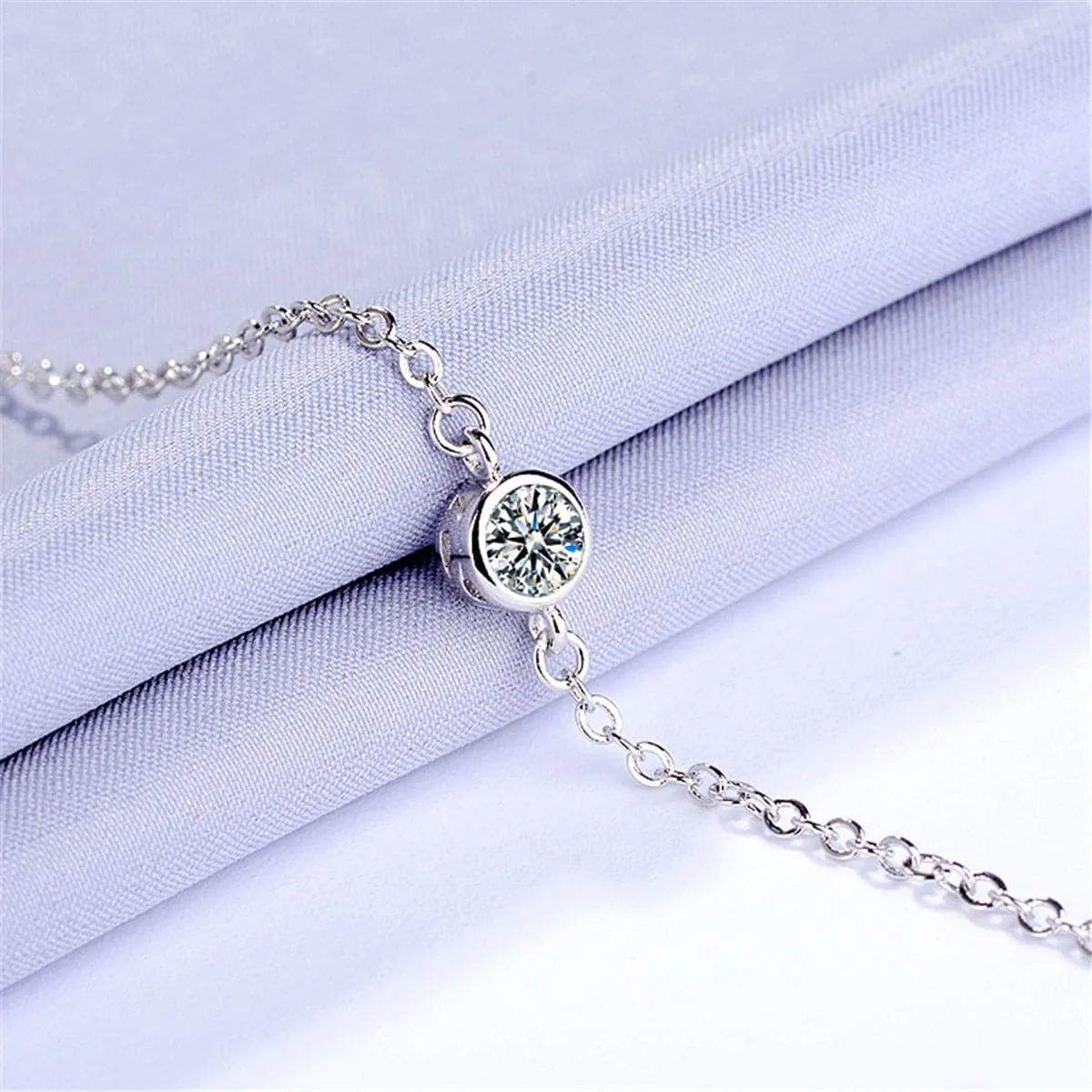 Cubic Zirconia & Silver-Plated Bezel Charm Bracelet
