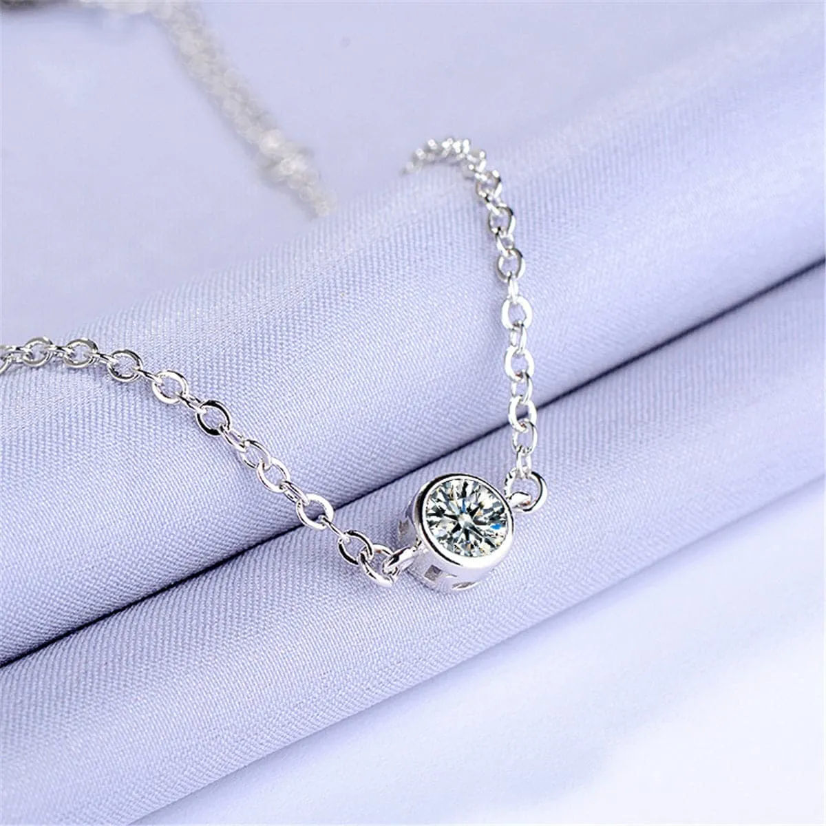 Cubic Zirconia & Silver-Plated Bezel Charm Bracelet