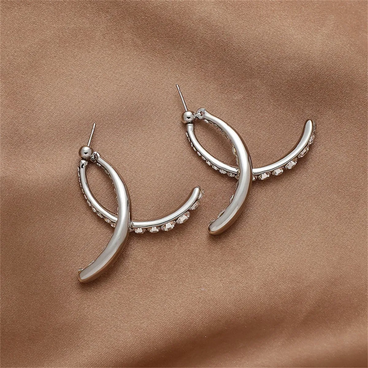 Cubic Zirconia & Silver-Plated Double Arc Ear Jackets