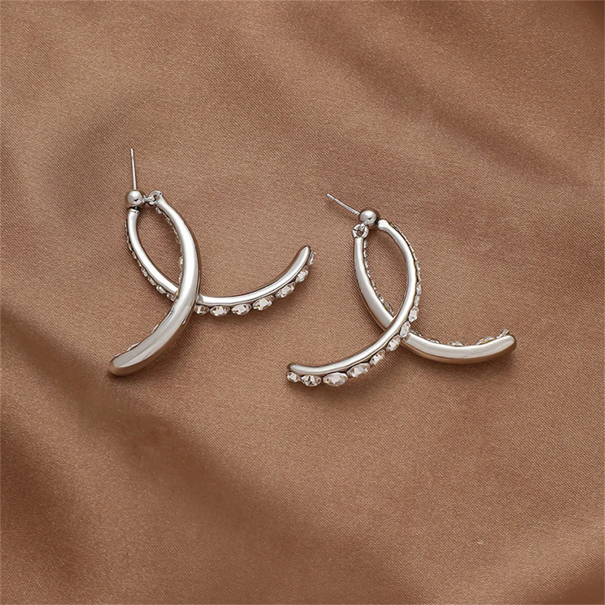 Cubic Zirconia & Silver-Plated Double Arc Ear Jackets