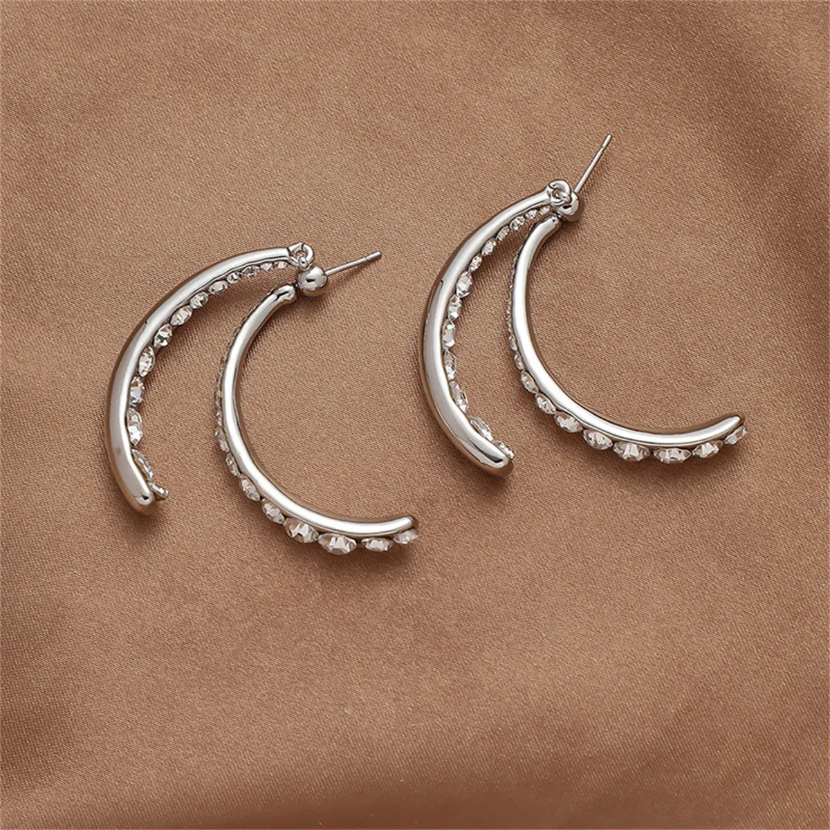 Cubic Zirconia & Silver-Plated Double Arc Ear Jackets