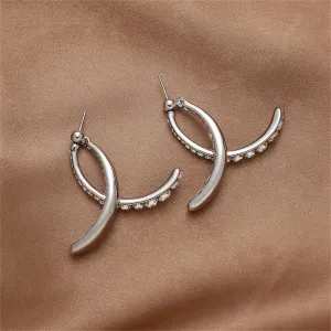 Cubic Zirconia & Silver-Plated Double Arc Ear Jackets