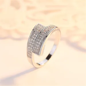 Cubic Zirconia & Silver-Plated Line Bypass Ring