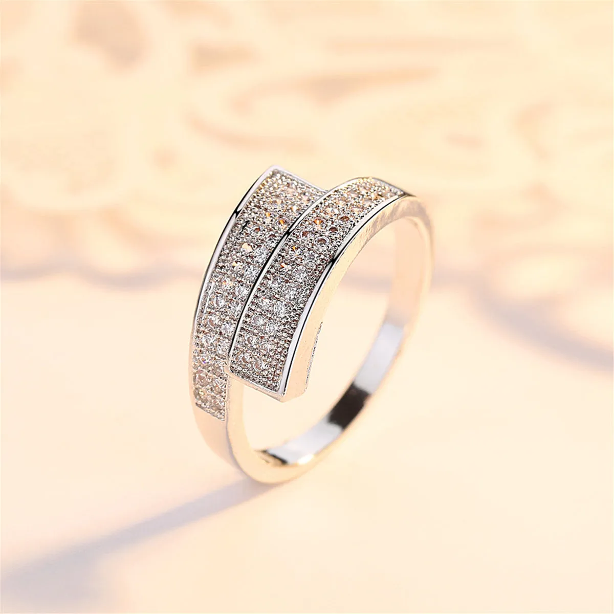 Cubic Zirconia & Silver-Plated Line Bypass Ring