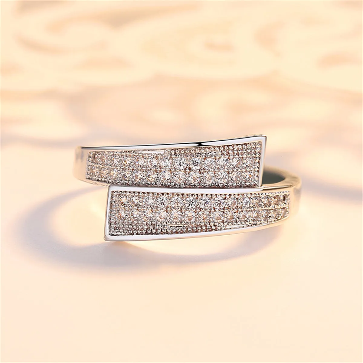 Cubic Zirconia & Silver-Plated Line Bypass Ring